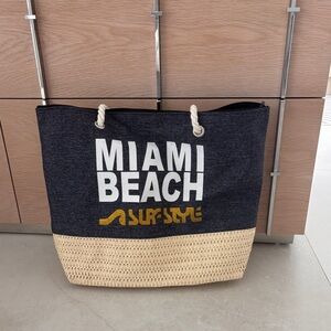 Surf Style Miami Beach MIA FL Large Denim and Woven Beach Bag New